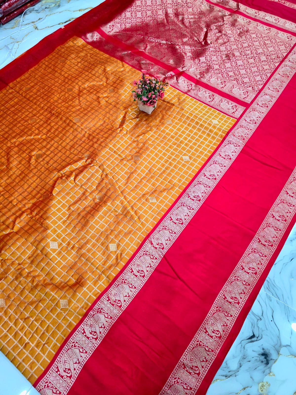 Diwali Special Checked Soft Silk Saree ( Same colour only dispatch )