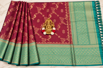 Own Production Kanchi Semi Soft Silk Saree - wine