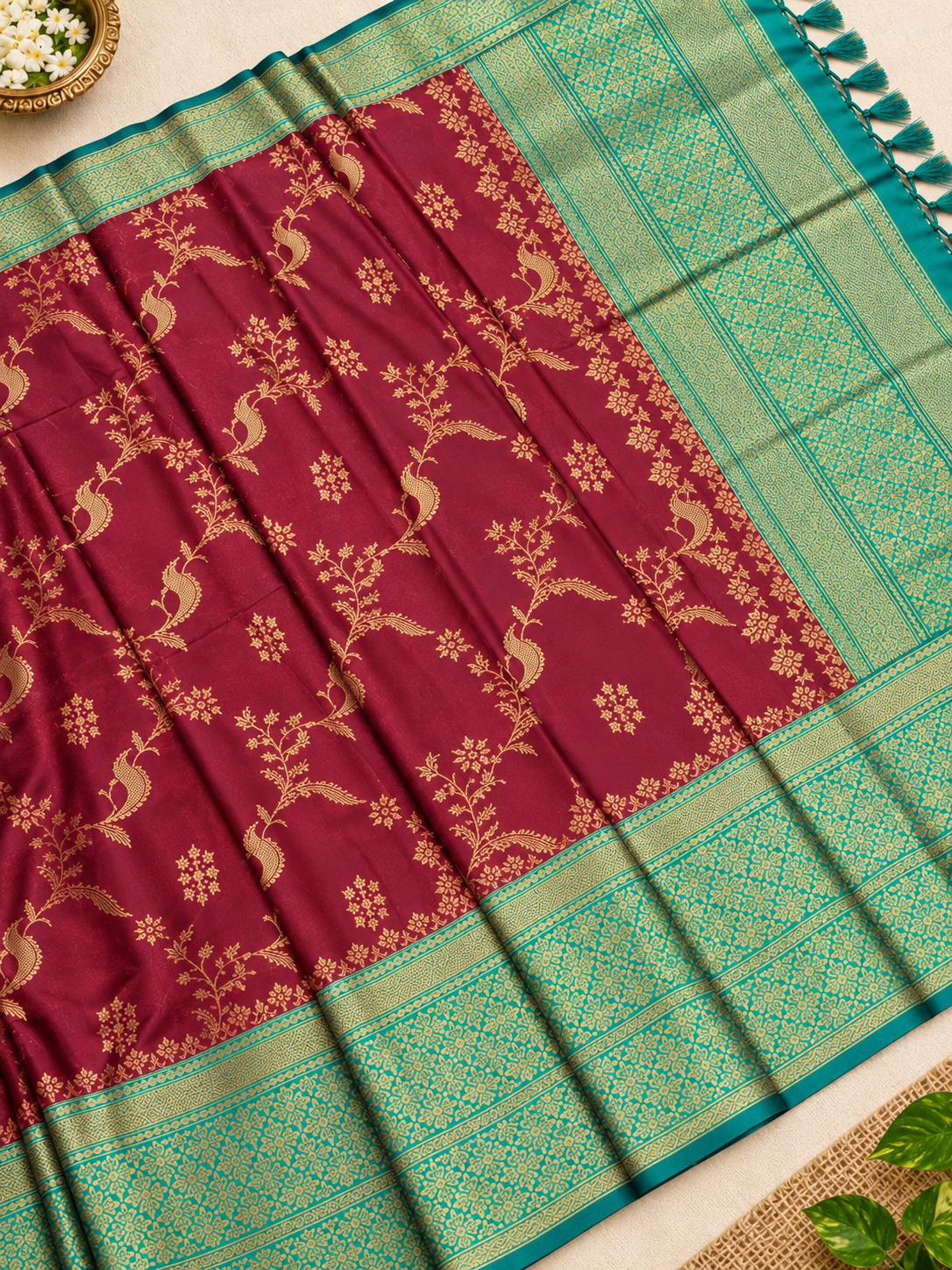 Own Production Kanchi Semi Soft Silk Saree - wine