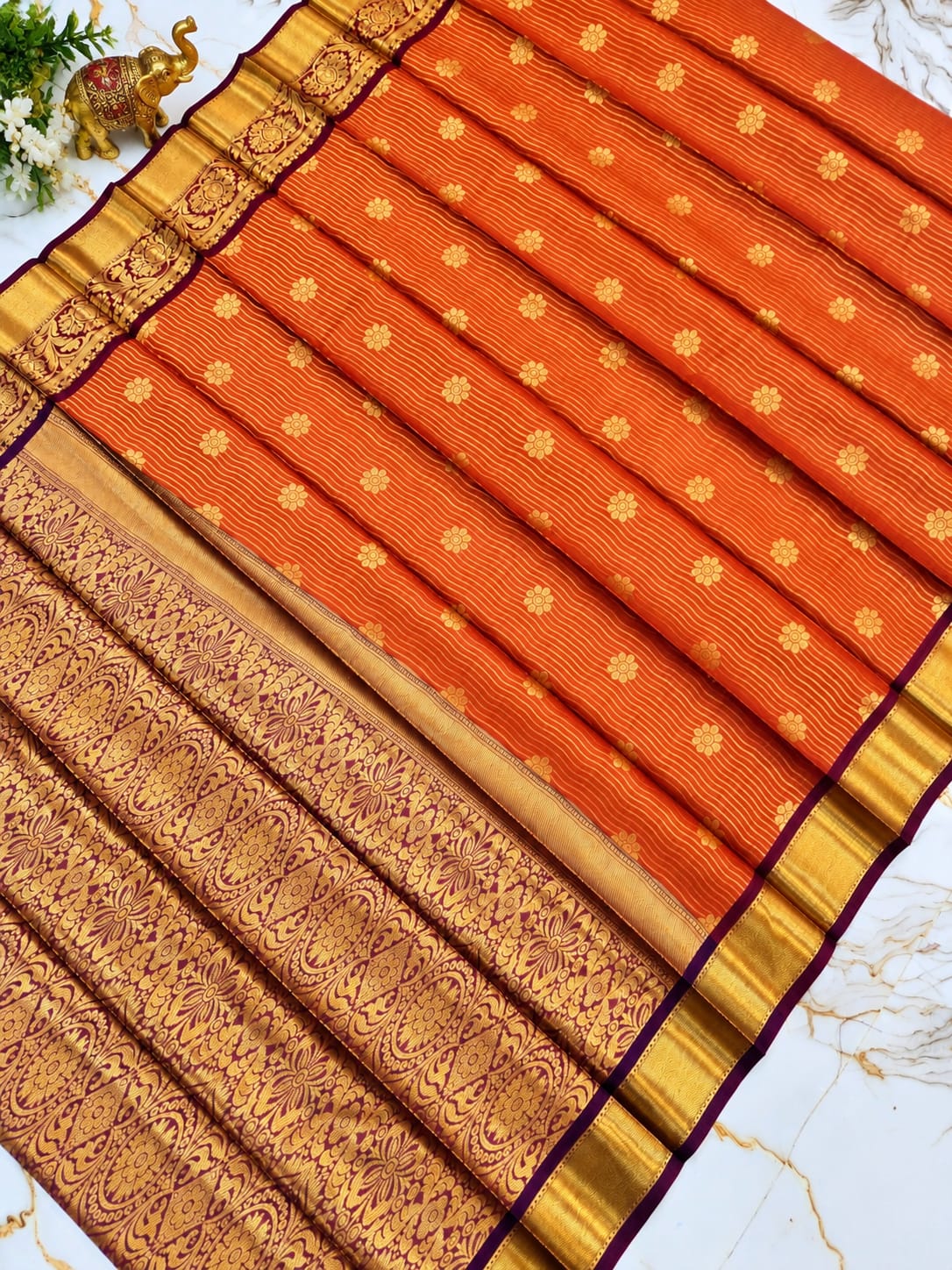 Rust Orange Zari Silk Saree ( Same Colour Only Dispatch )
