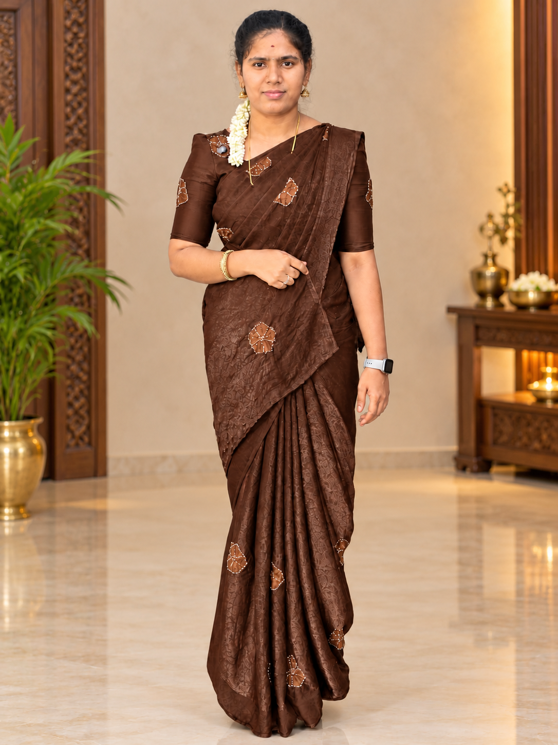 Elegant Floral Embroidery  Silk Saree