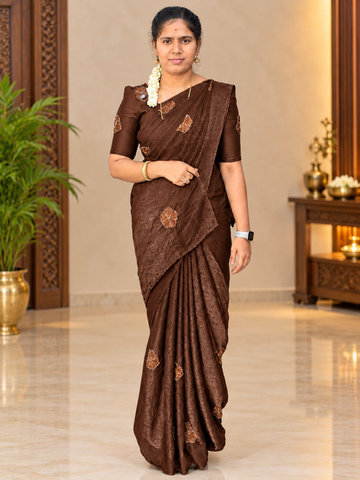 Elegant Floral Embroidery  Silk Saree