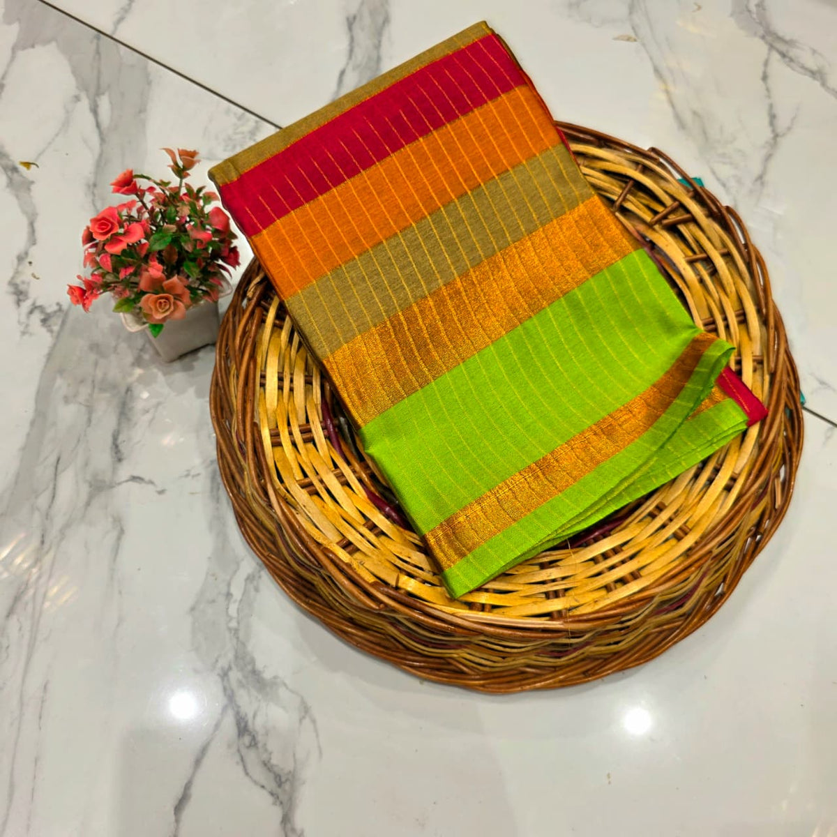Royal Golden Zari Checked Silk Saree