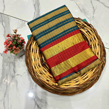 Royal Golden Zari Checked Silk Saree