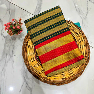 Royal Golden Zari Checked Silk Saree