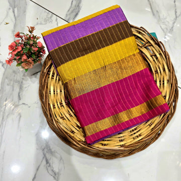 Royal Golden Zari Checked Silk Saree