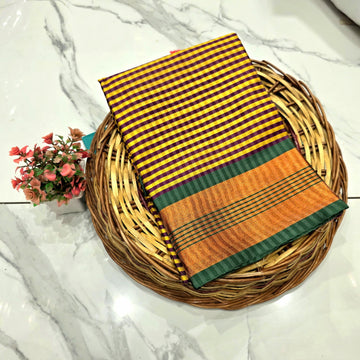 Royal Golden Zari Checked Silk Saree