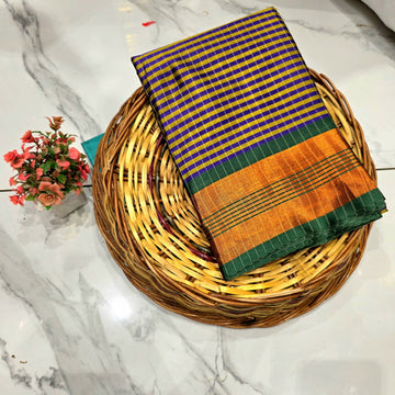 Royal Golden Zari Checked Silk Saree