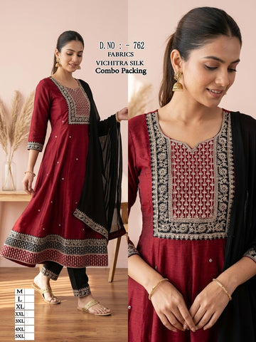 Premium Vichitra Silk Anarkali Chudi Set