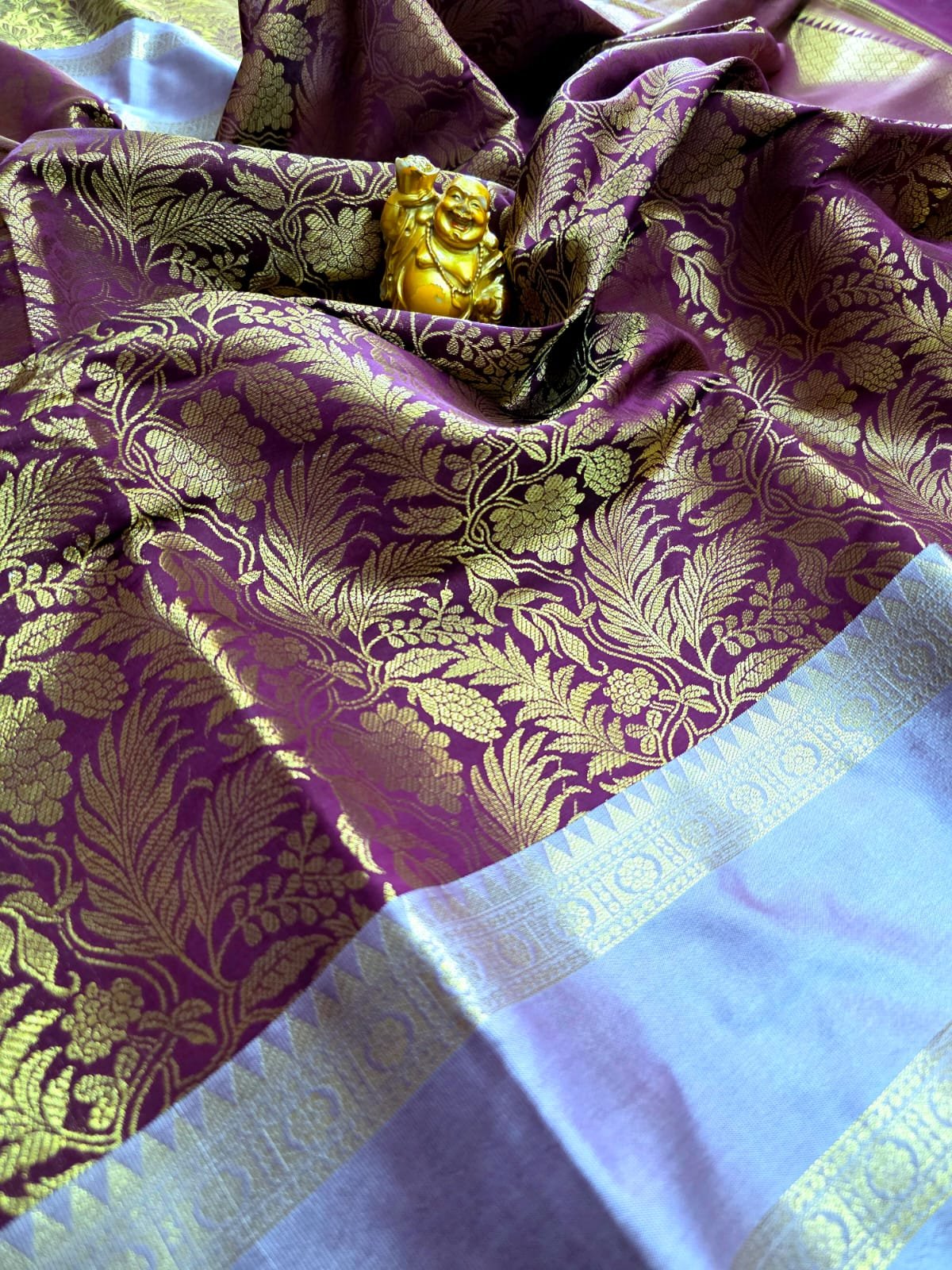 Banarasi Brocode Semi Silk saree – wine with purple Silver Zari