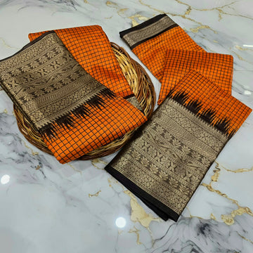 Checked Silk Contrast Border Saree