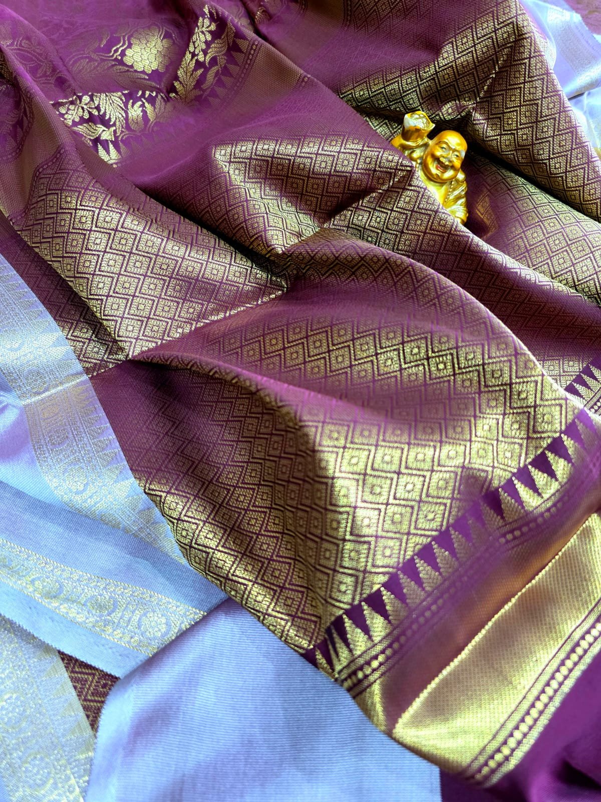 Banarasi Brocode Semi Silk saree – wine with purple Silver Zari