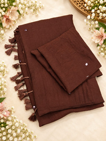 Chocolate Brown Offline Mirror Saree Mirror Silk