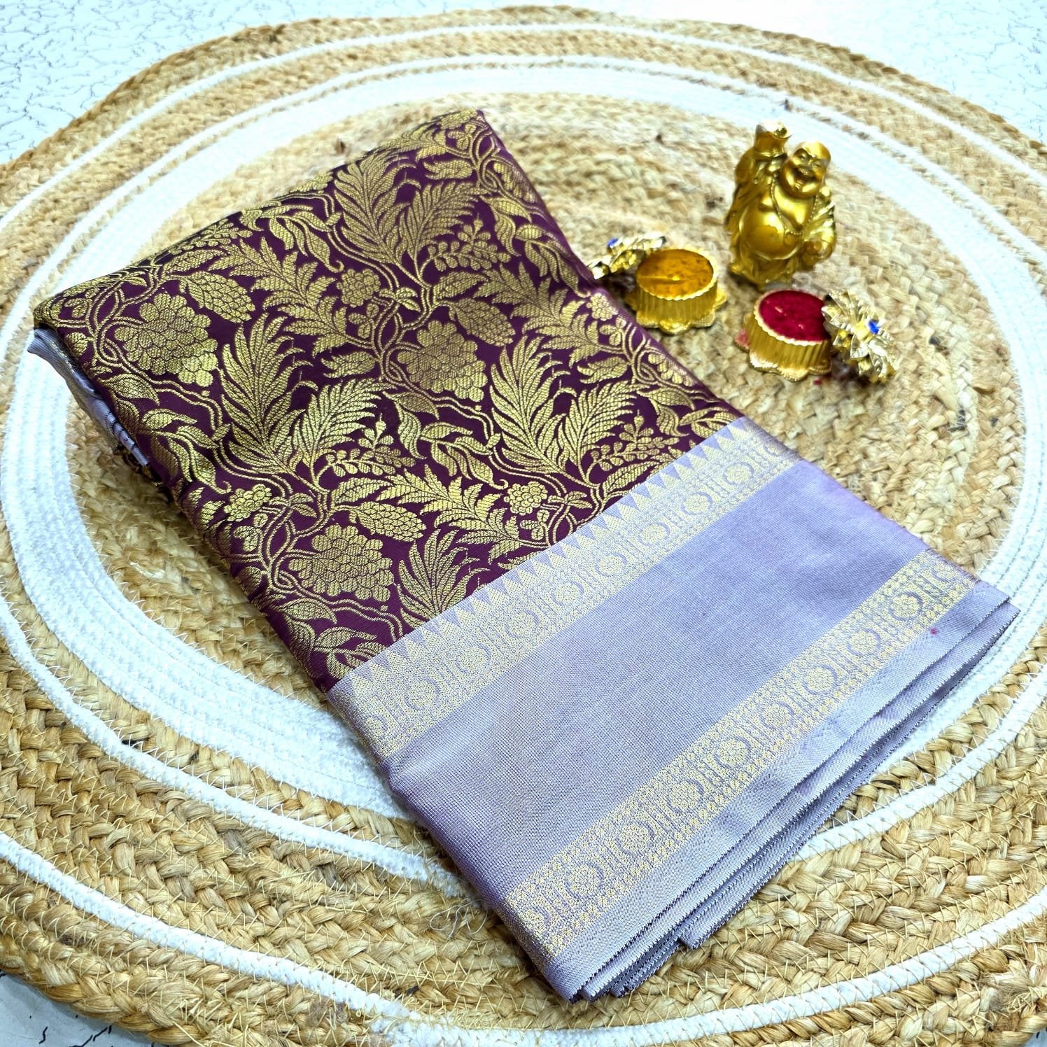 Banarasi Brocode Semi Silk saree – wine with purple Silver Zari