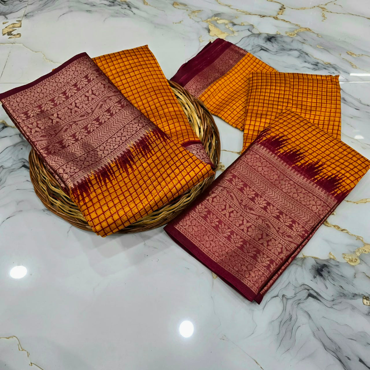 Checked Silk Contrast Border Saree