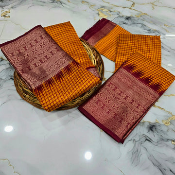 Checked Silk Contrast Border Saree