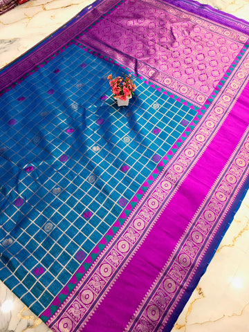 Diwali Special Checked Soft Silk Saree ( Same colour only dispatch )