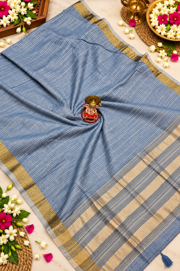 Premium Linen Cotton Sequence Work Saree with Elegant Zari Border
