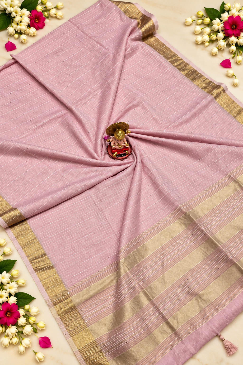 Linen Cotton Sequence Work Saree – Elegant Traditional Collection