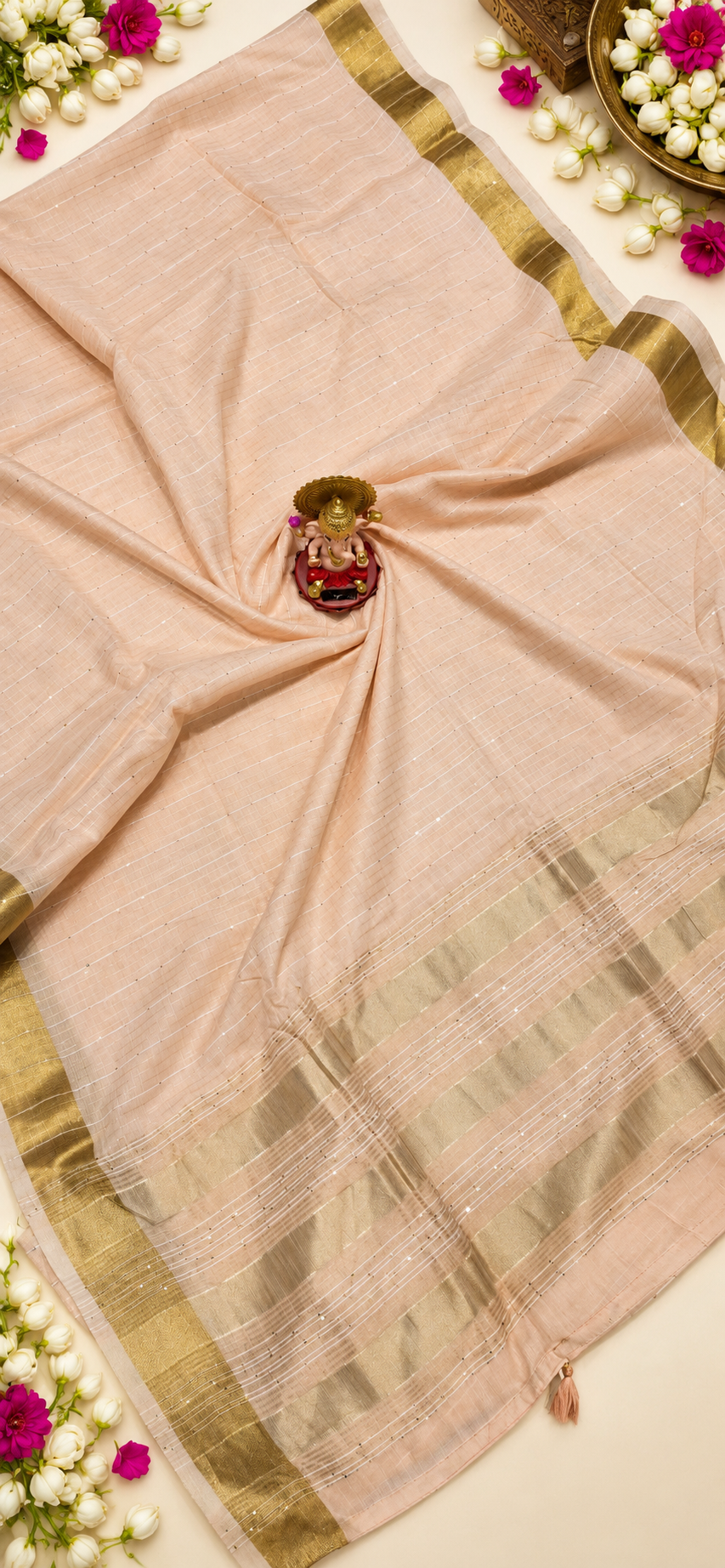 Linen Cotton Sequence Work Saree – Elegant Traditional Collection