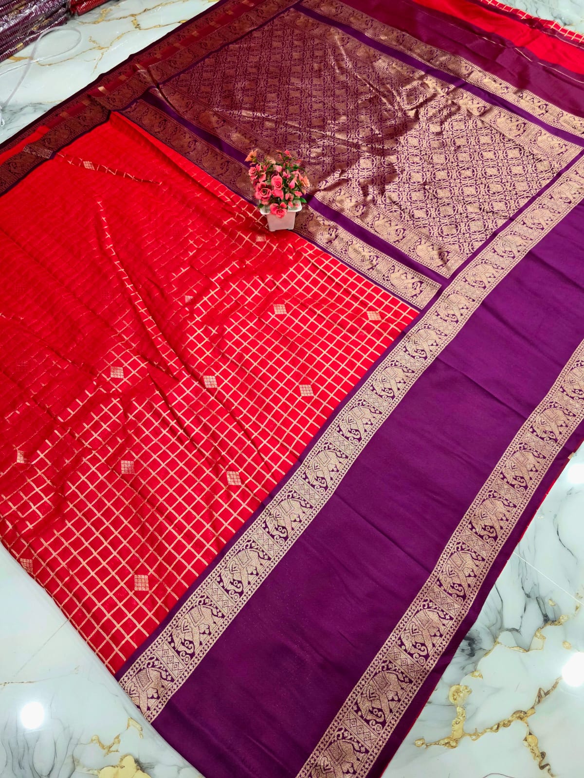Diwali Special Checked Soft Silk Saree ( Same colour only dispatch )