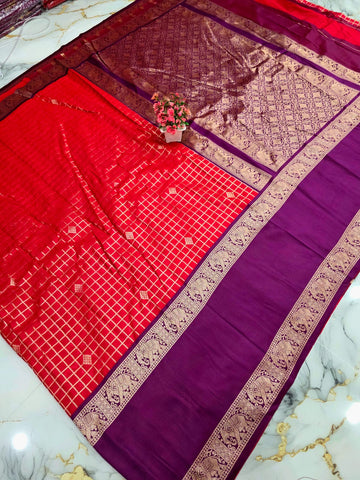 Diwali Special Checked Soft Silk Saree ( Same colour only dispatch )