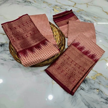 Checked Silk Contrast Border Saree