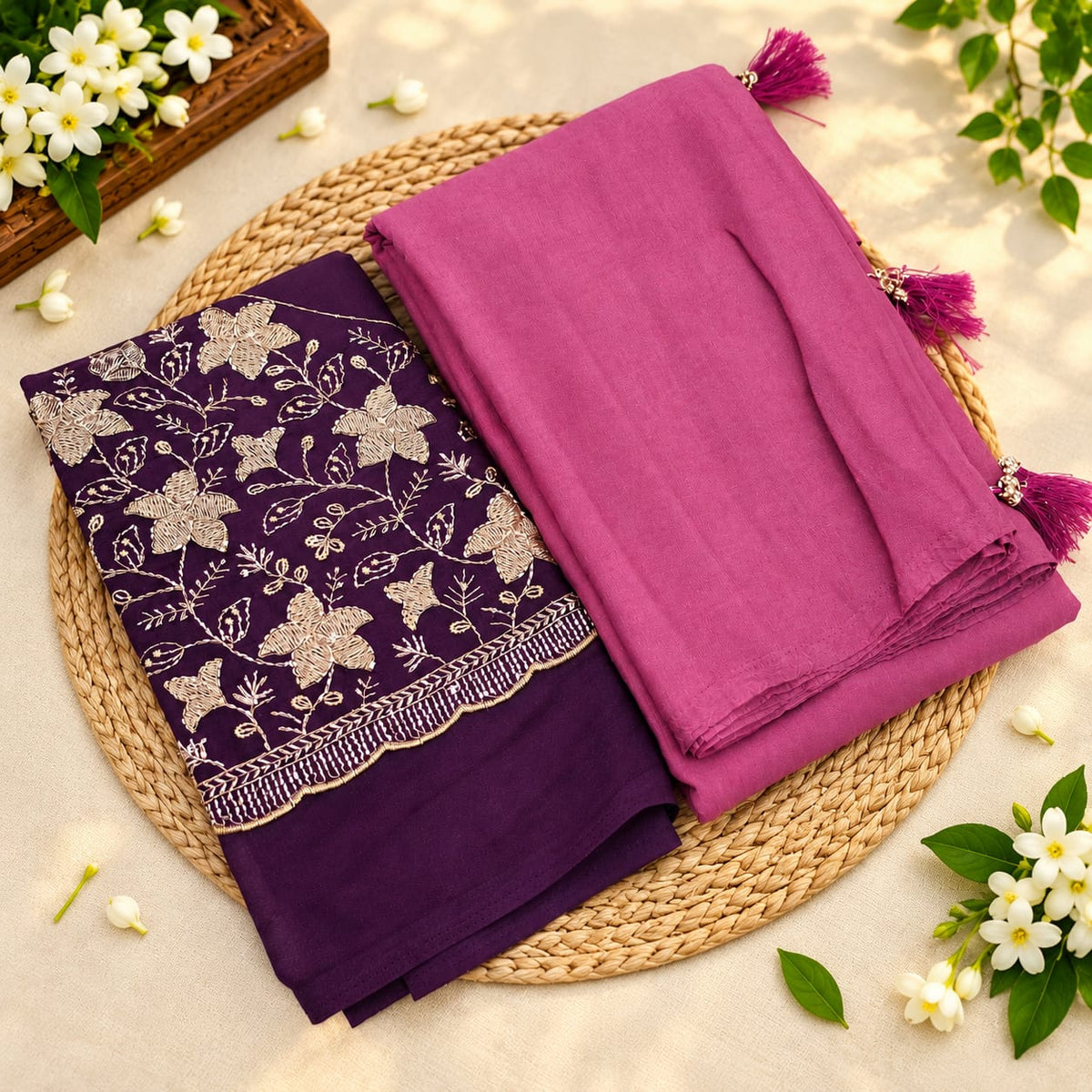 Crush Silk Saree With Embroidered Work Blouse
