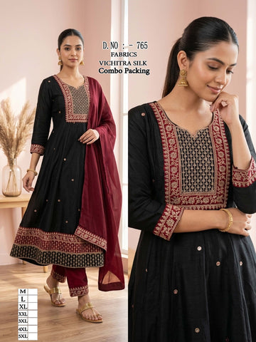 Premium Vichitra Silk Anarkali Chudi Set