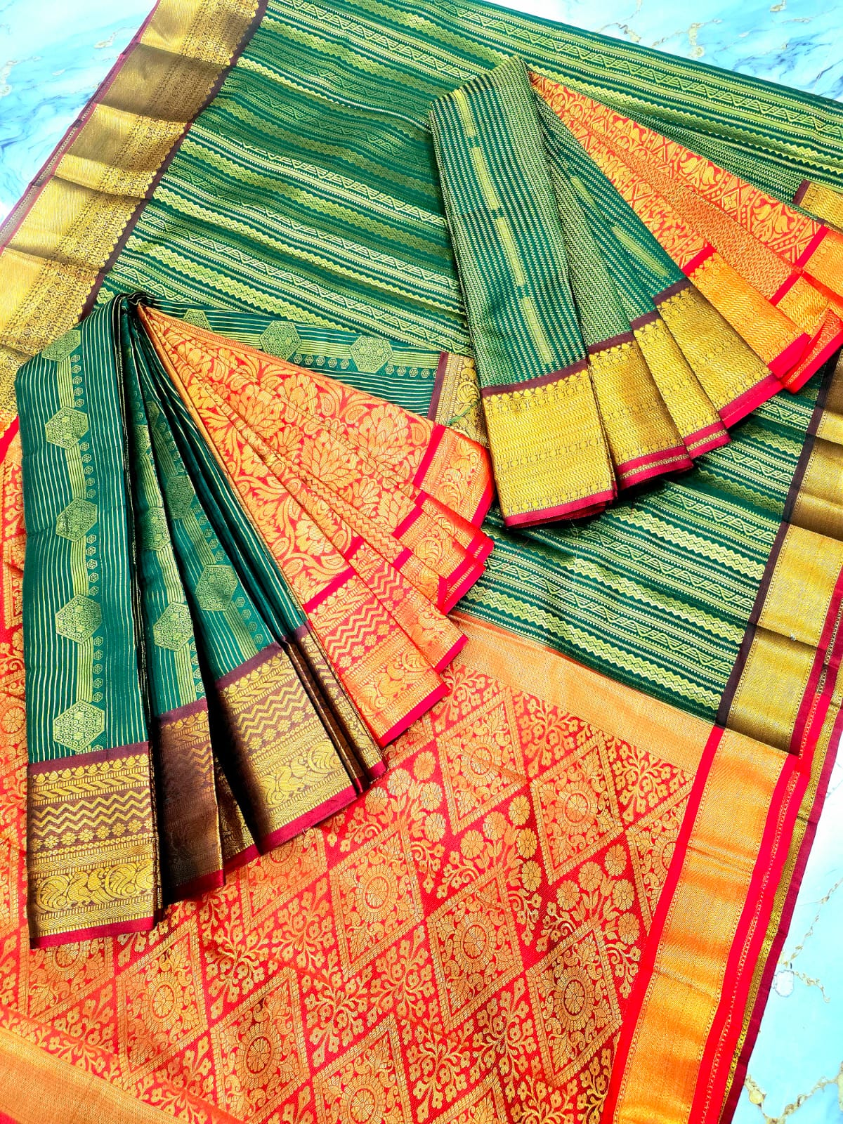 Classic Green gold Zari Silk Saree ( same colour only dispatch )