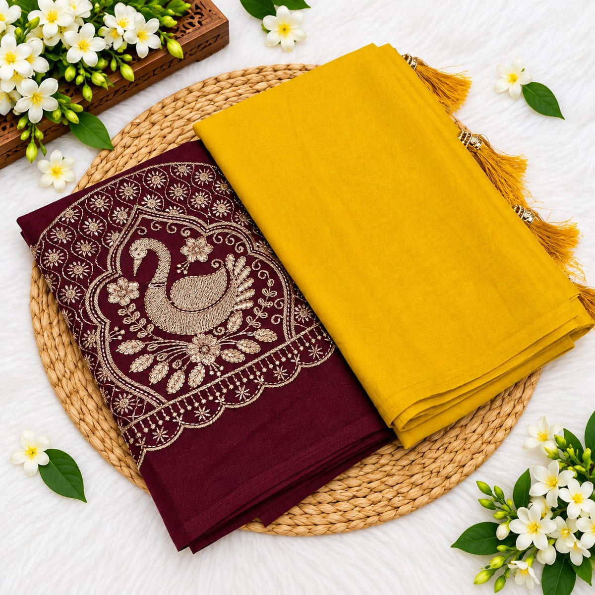 Crush Silk Saree With Embroidered Work Blouse