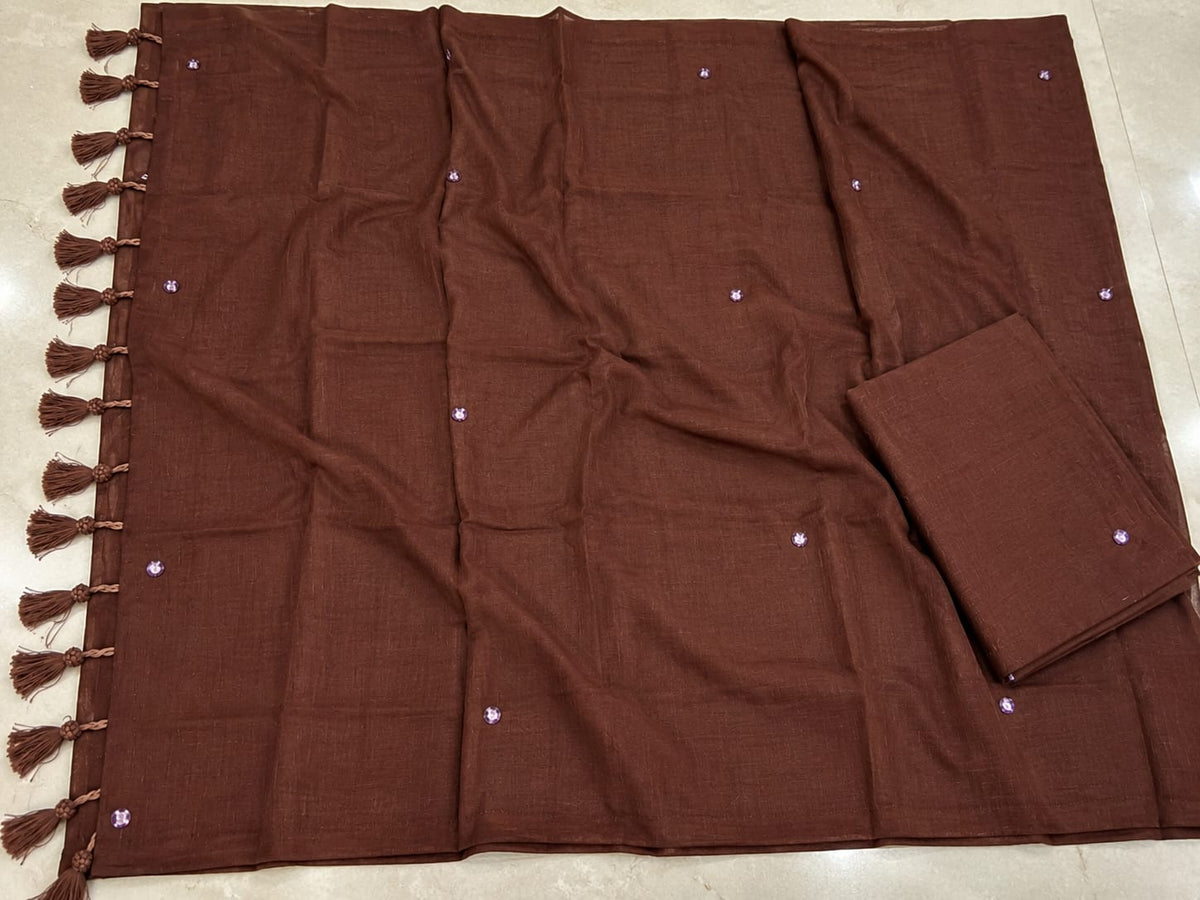 Chocolate Brown Offline Mirror Saree Mirror Silk