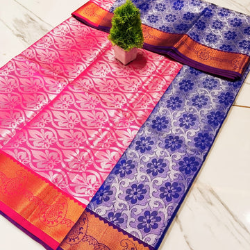 Silver Zari  Dual-Tone Contrast Soft Silk Saree
