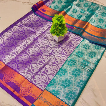 Silver Zari  Dual-Tone Contrast Soft Silk Saree