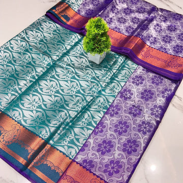 Silver Zari  Dual-Tone Contrast Soft Silk Saree