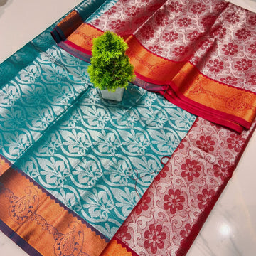 Silver Zari  Dual-Tone Contrast Soft Silk Saree