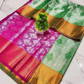 Silver Zari  Dual-Tone Contrast Soft Silk Saree