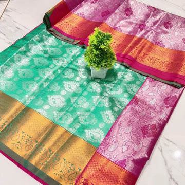 Silver Zari  Dual-Tone Contrast Soft Silk Saree