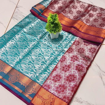 Silver Zari  Dual-Tone Contrast Soft Silk Saree