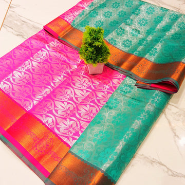 Silver Zari  Dual-Tone Contrast Soft Silk Saree