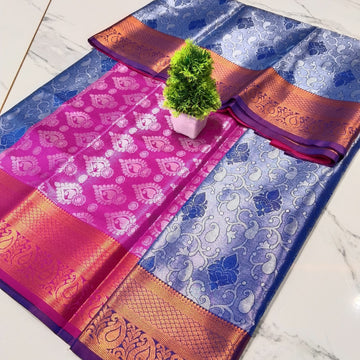 Silver Zari  Dual-Tone Contrast Soft Silk Saree