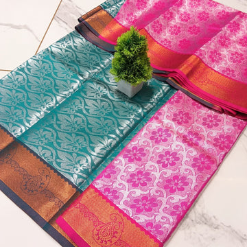 Silver Zari  Dual-Tone Contrast Soft Silk Saree