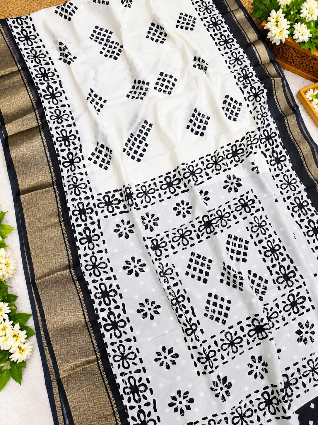 Black And White Silk Saree