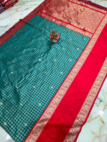 Diwali Special Checked Soft Silk Saree ( Same colour only dispatch )