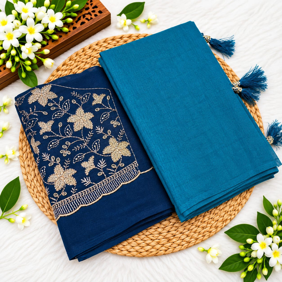 Crush Silk Saree With Embroidered Work Blouse