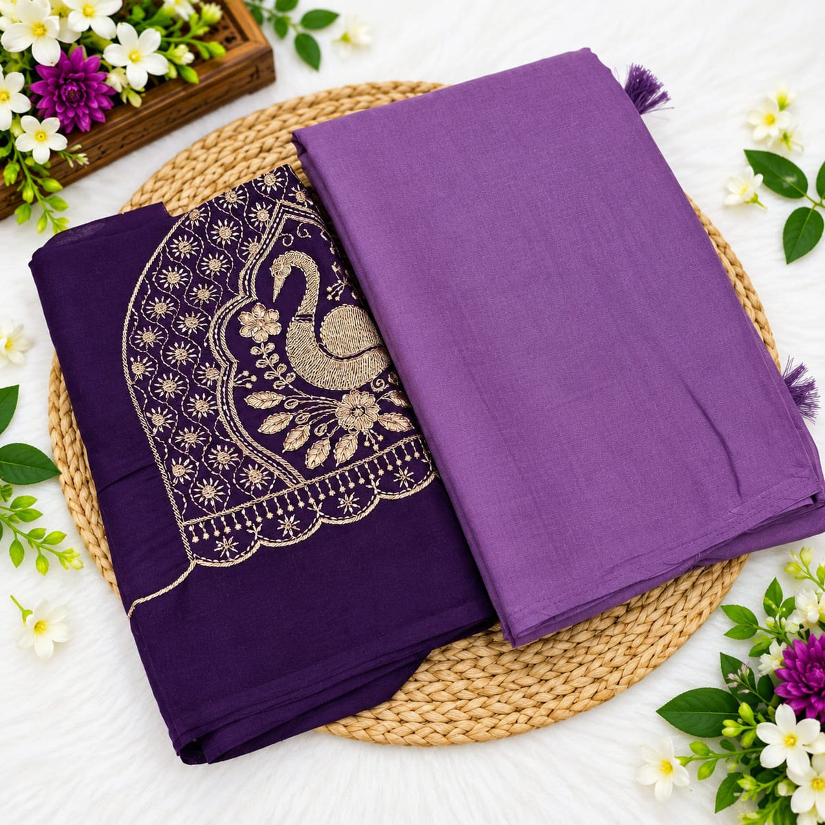 Crush Silk Saree With Embroidered Work Blouse