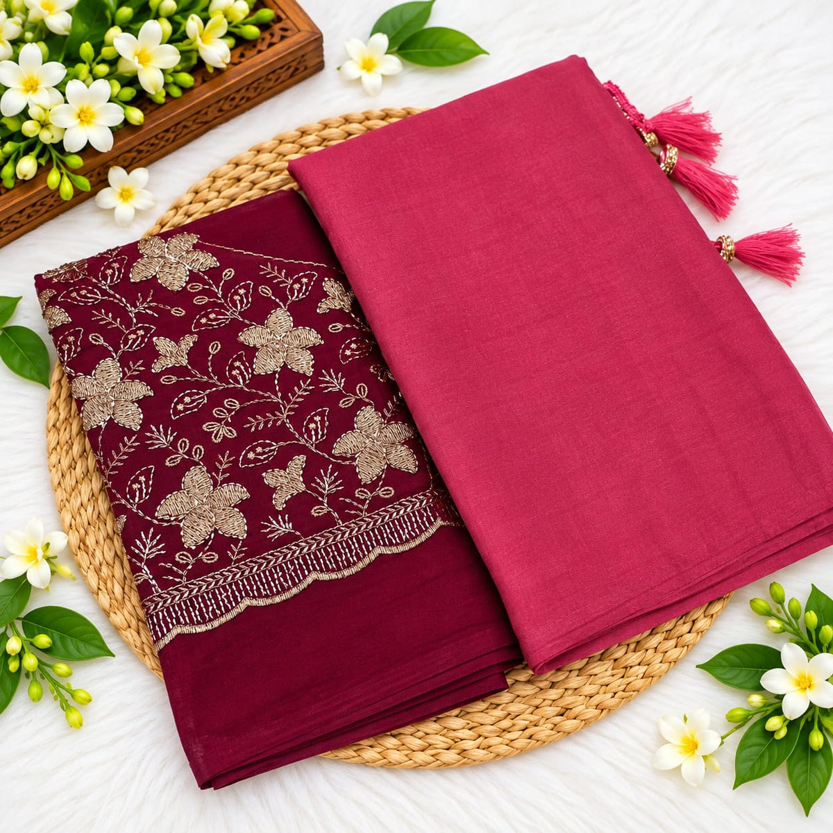 Crush Silk Saree With Embroidered Work Blouse