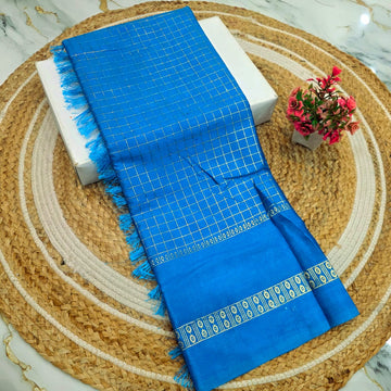 Checked Foil Work Saree ( Same Colour Only Dispatch )
