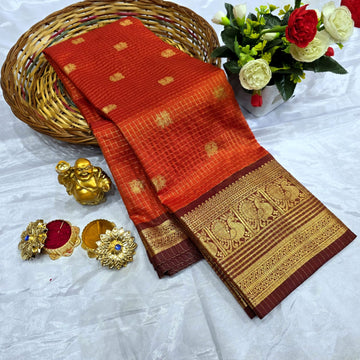 Traditional checked Zari Work Saree