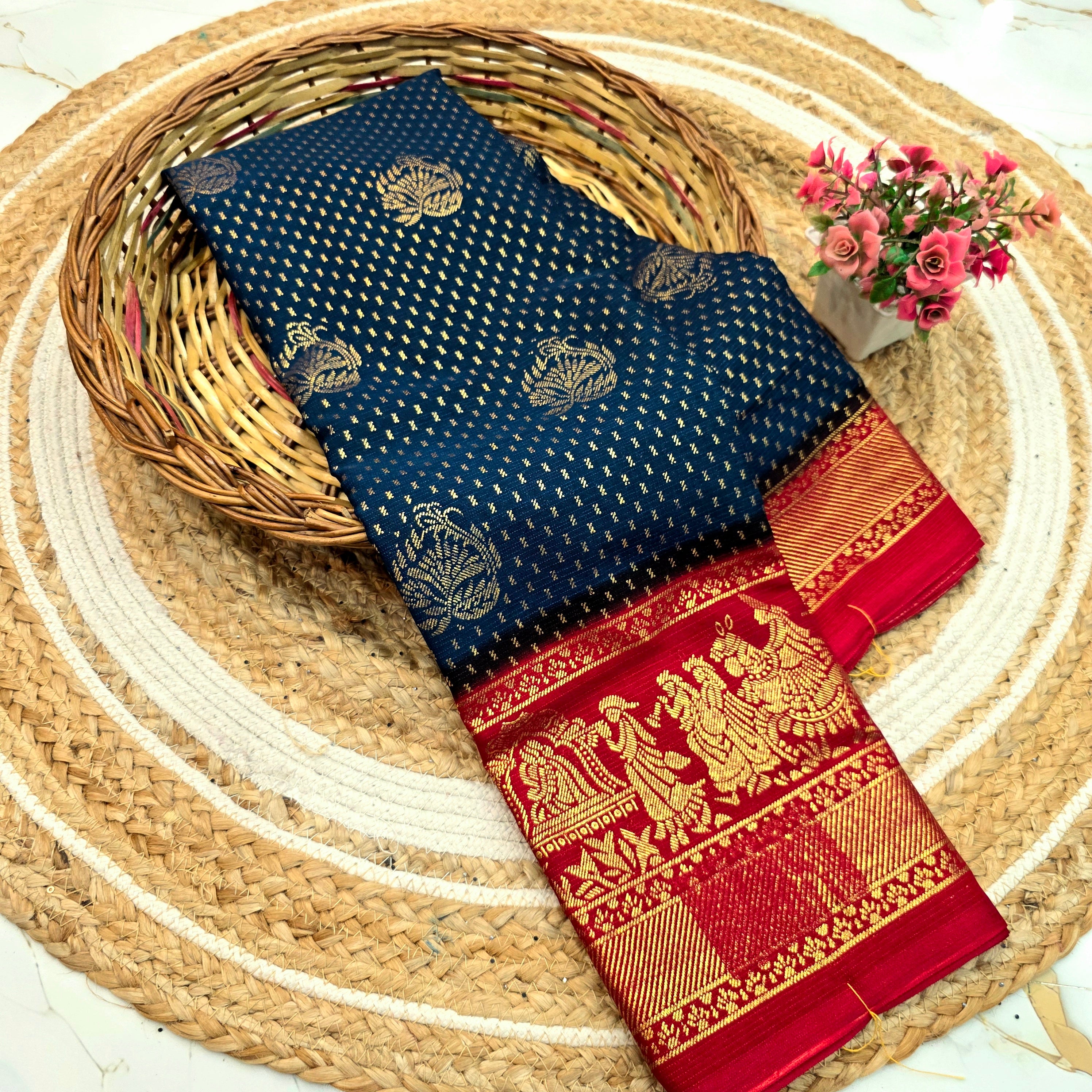 New Checked Foil Work Saree